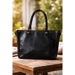 Patricia Nash Black Leather Tote Studded Shoulder Bag Large Carryall